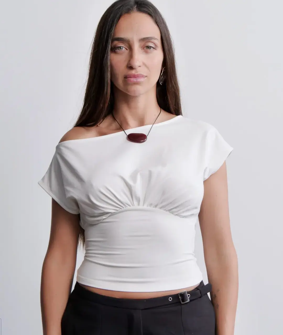 Neil Vernon Mara Ruched Top Milk White Size S / AU 8 for rent on The Volte - main image