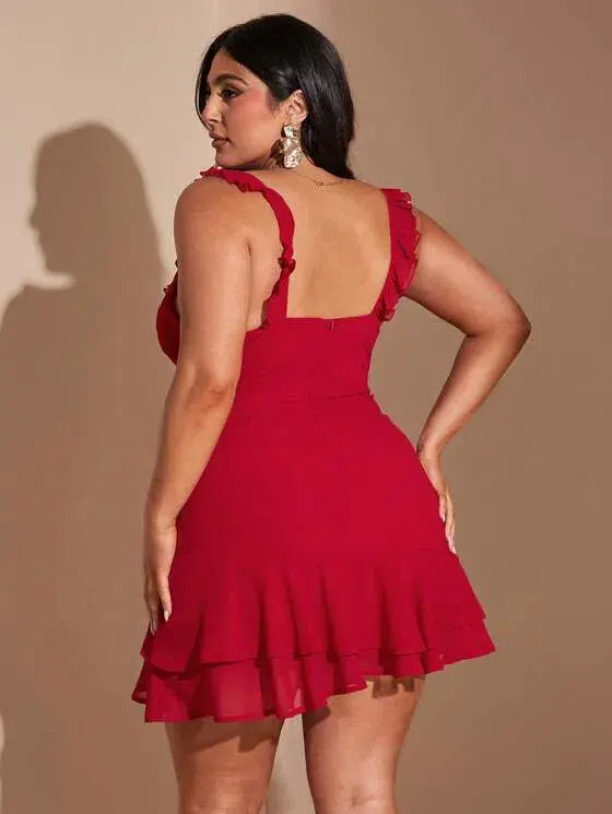 V-Neck Flounce Hem Red Mini Dress Size 20 for rent on The Volte - main image