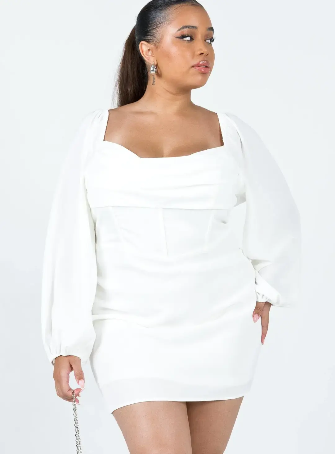 Lillie Long Sleeve Mini Dress White Size 18 for rent on The Volte - main image
