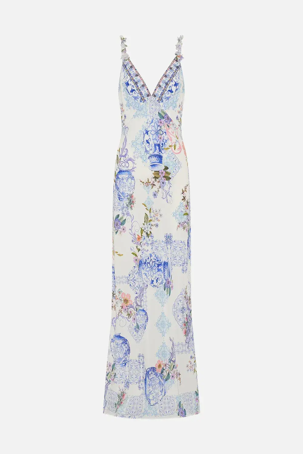 V Neck Full Length Bias Slip Dress Size L - Image 1