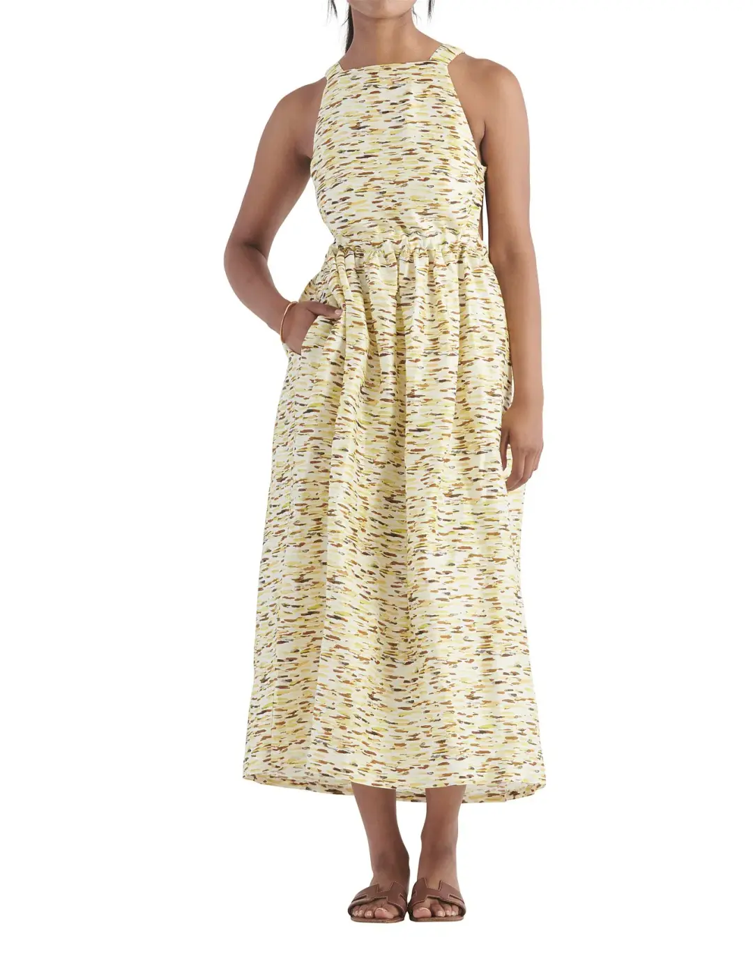 Elka Collective Mari Sleeveless Midi Dress in Citrus Print. Size 8 for rent on The Volte - main image