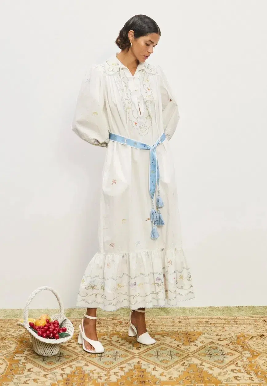 ALEMAIS GIULIA EMBROIDERED MIDI DRESS CREAM SIZE AU 12 fit 14 - Image 1