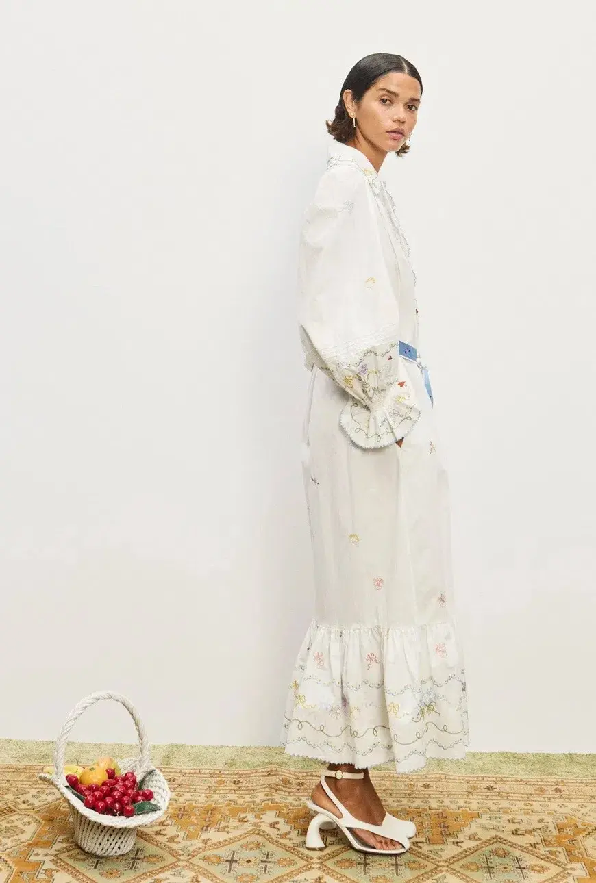 ALEMAIS GIULIA EMBROIDERED MIDI DRESS CREAM SIZE AU 12 fit 14 for rent on The Volte - main image