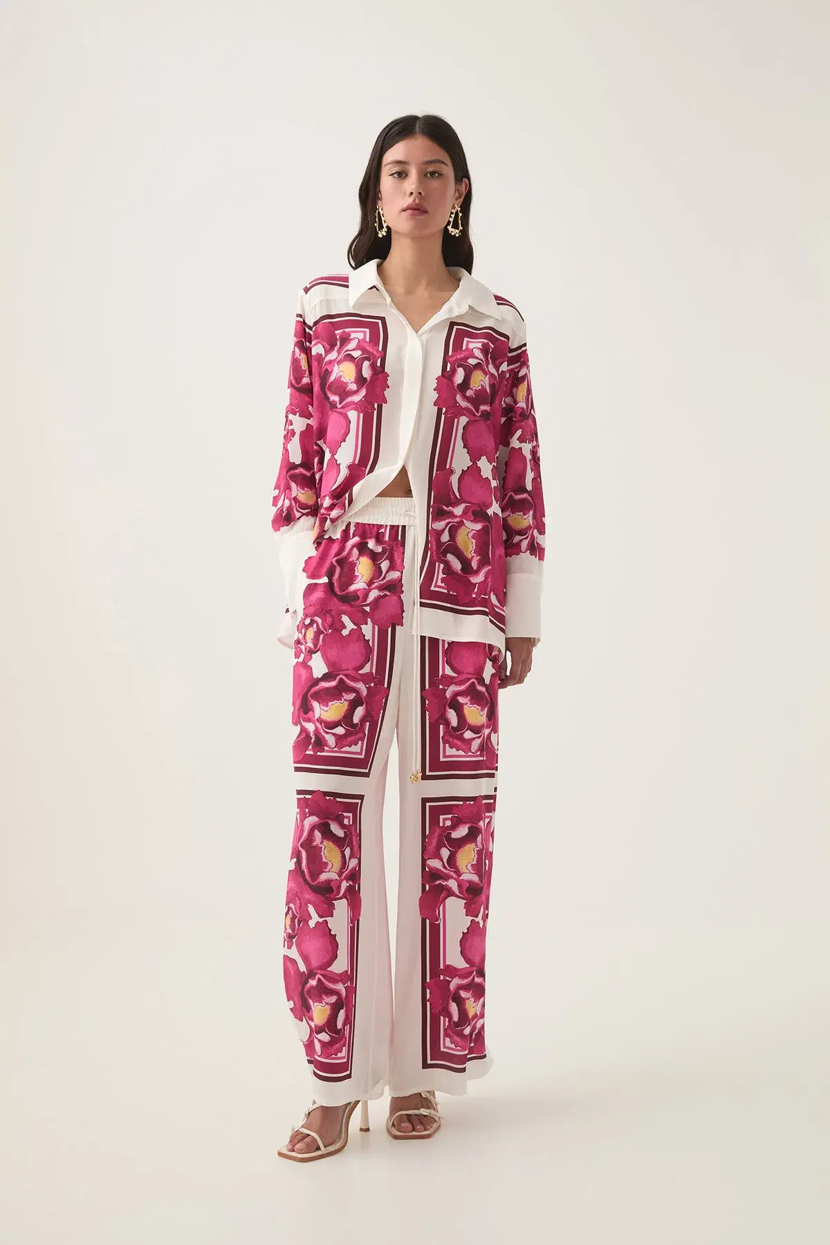 AJE ATOMIC SILK SHIRT AND RELAXED PANTS SET BOLDLY BLOOMING SIZE AU 10 & 12 - Image 1