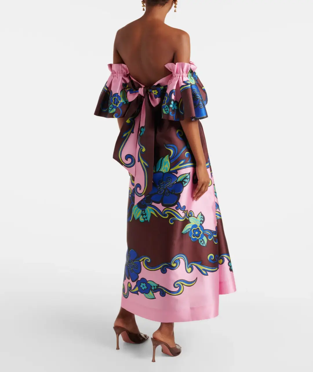 ALEMAIS AZALEA OFF-SHOULDER SATIN MIDI DRESS FLORAL SIZE AU 14 for rent on The Volte - main image