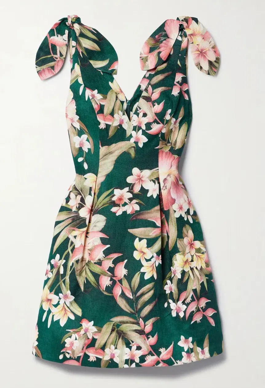 Zimmermann Lexi pleated floral-print linen mini dress Emerald Size 2 - Image 3