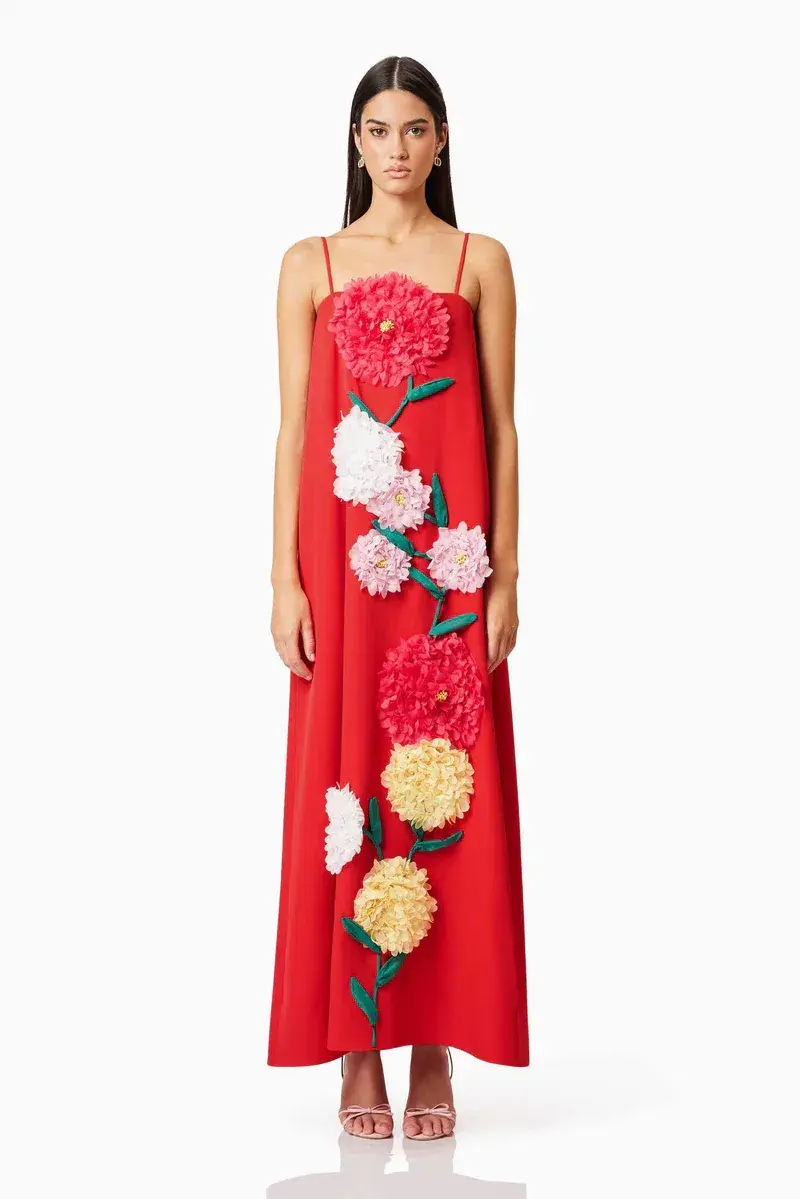 Elliatt Buttercup Embroidered Maxi Dress Red Size AU 8 - Image 3