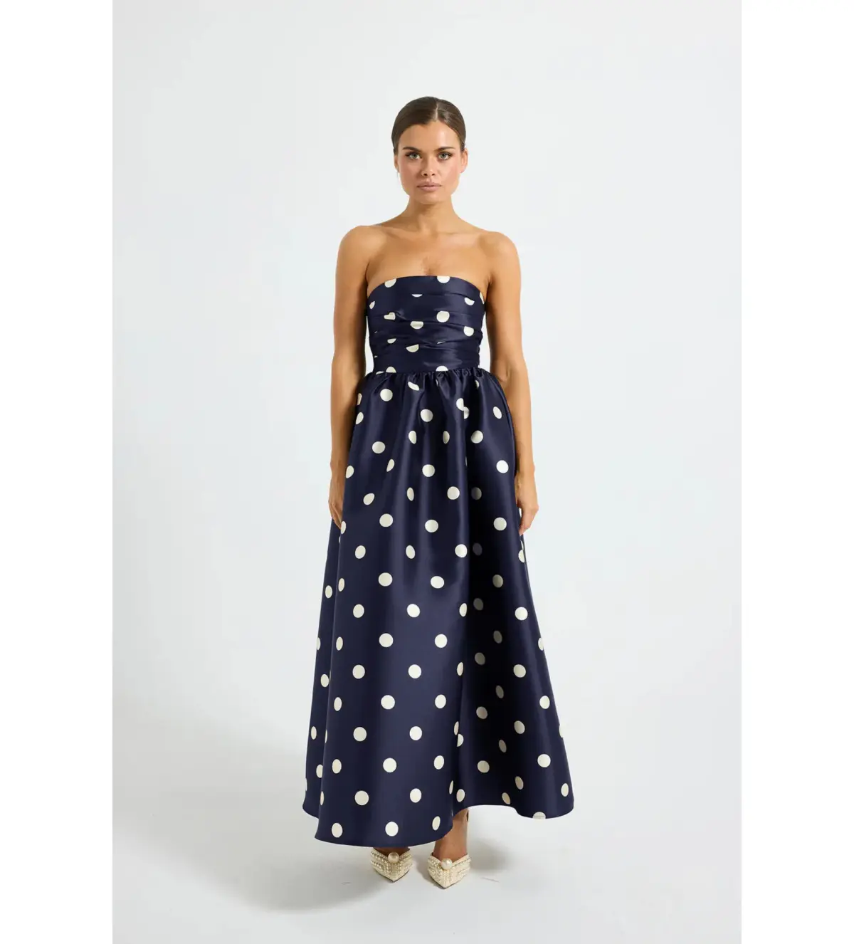 Pasduchas Dottie Strapless Midi Dress in Navy Size AU12 - Image 1