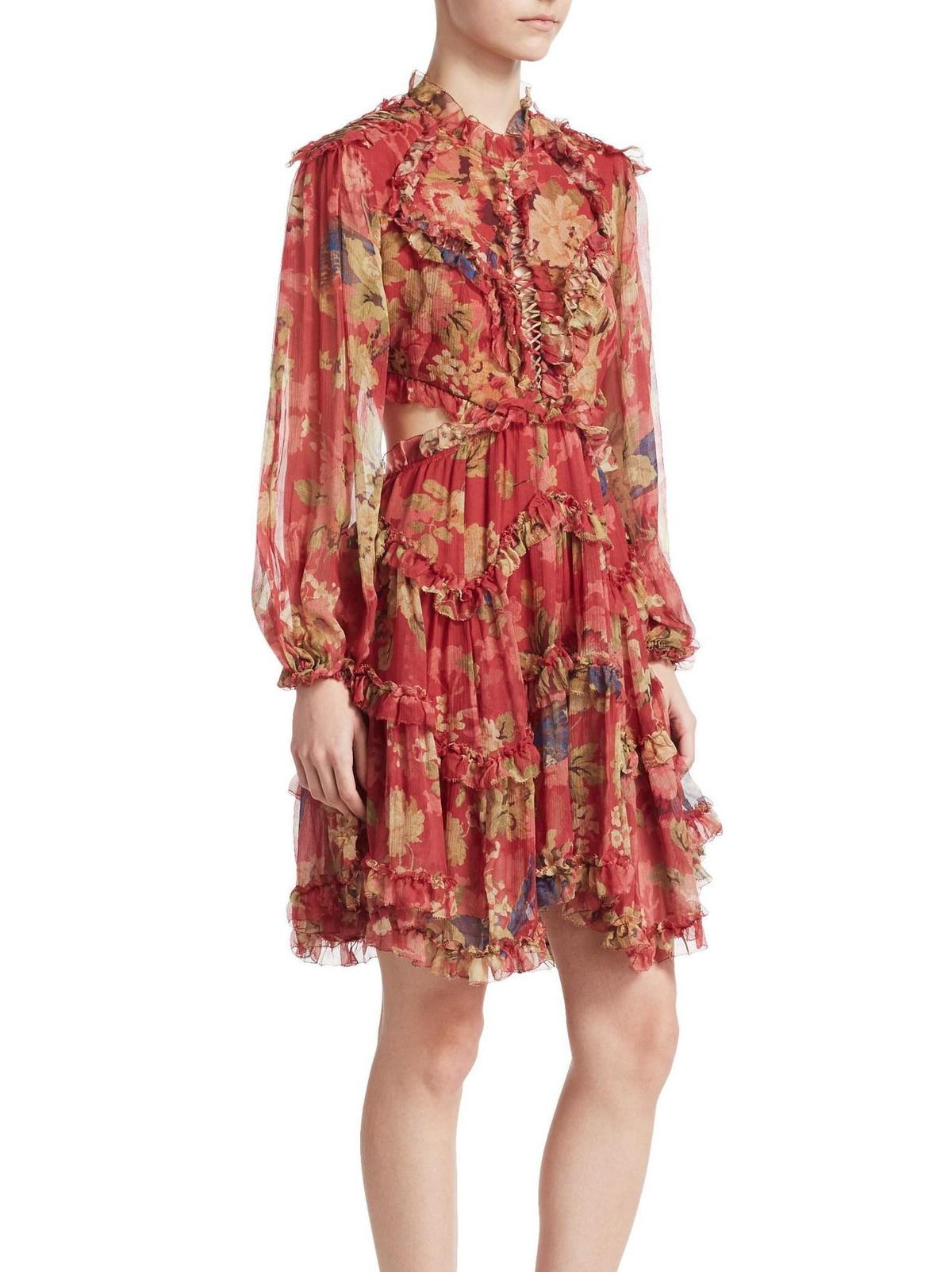 Zimmermann Melody Lace Up Short Dress Burgundy Floral Size 8 - Image 2