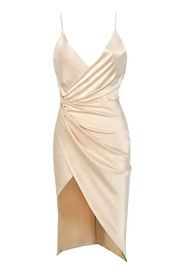 House of CB "Coco" Satin Drape Back Midi Dress Nude Size 6 - Image 3