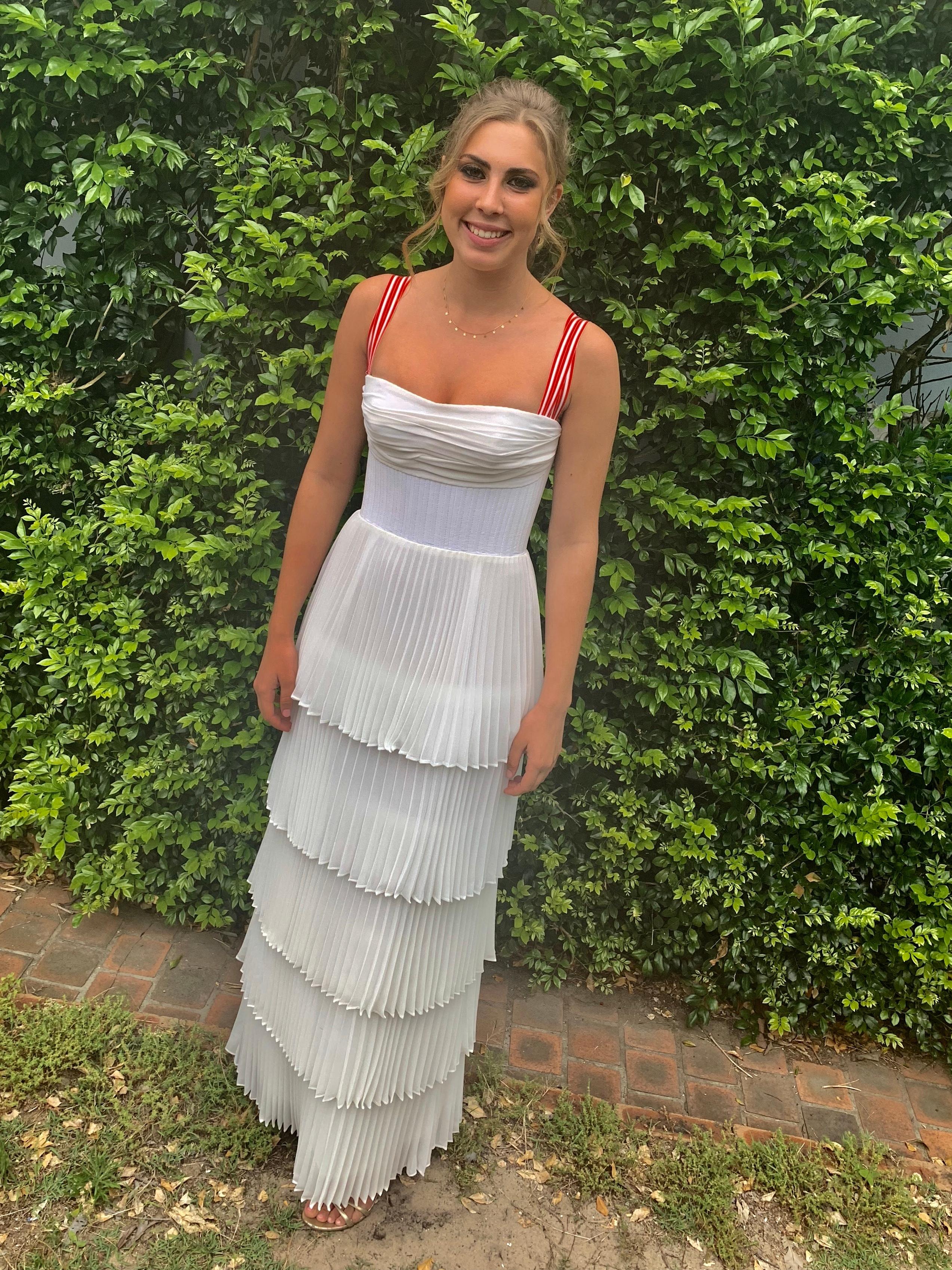 Rachel Gilbert Soekie Tiered Pleated Dress White Size AU 6 - Image 2