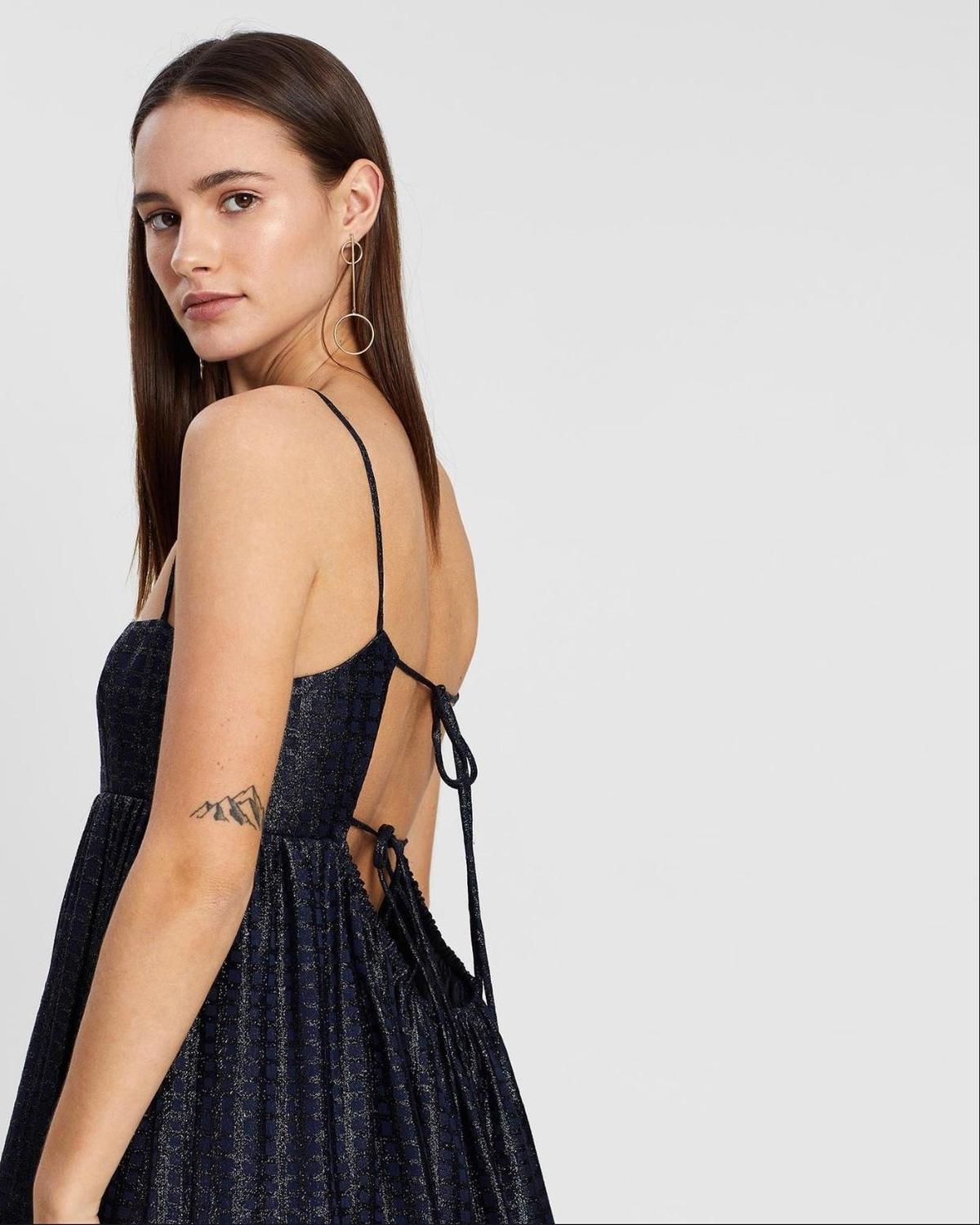 Asilio Metallic Check Dress Navy Size 10 - Image 5