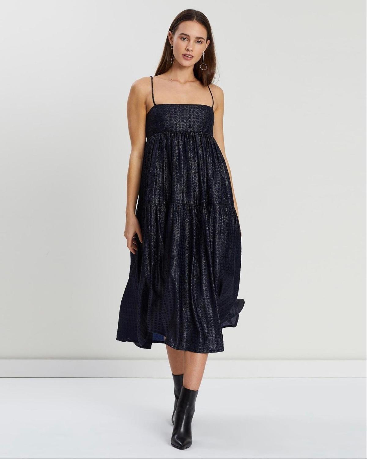 Asilio Metallic Check Dress Navy Size 10 - Image 1