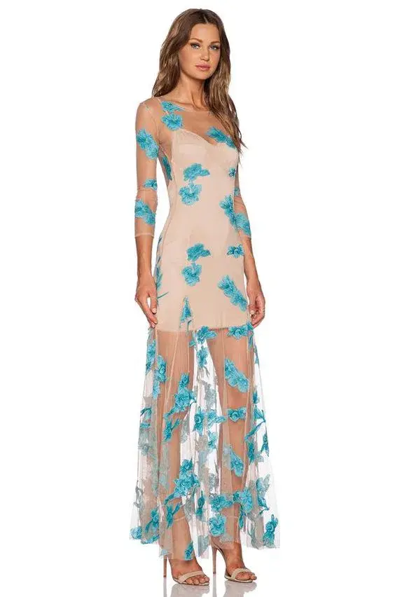 For Love and Lemons Orchid Sheer Maxi Dress Nude Size 8 - Image 2