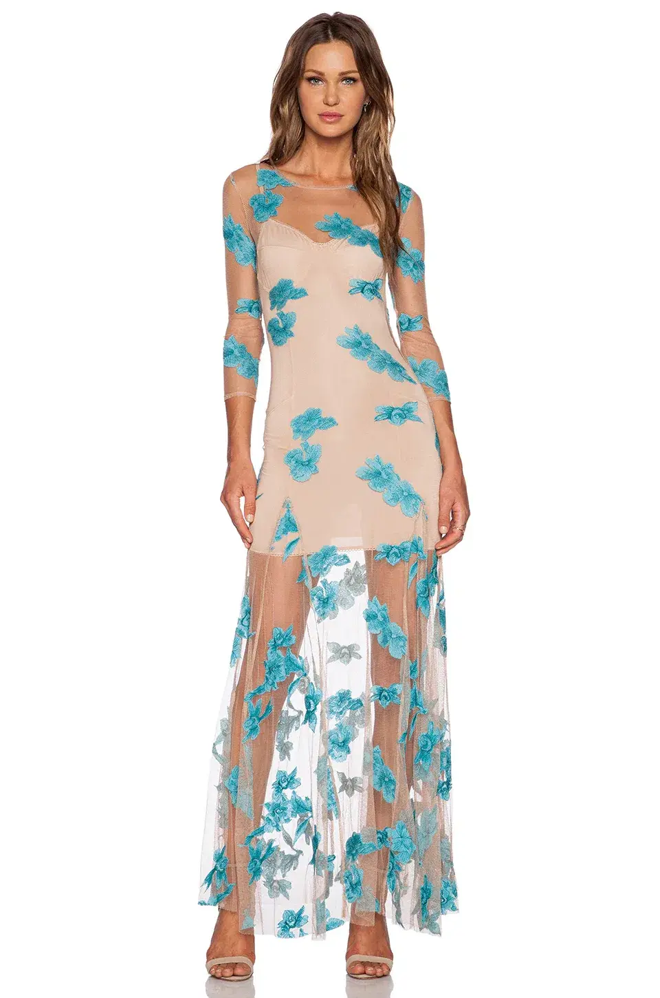 For Love and Lemons Orchid Sheer Maxi Dress Nude Size 8 for rent on The Volte - main image