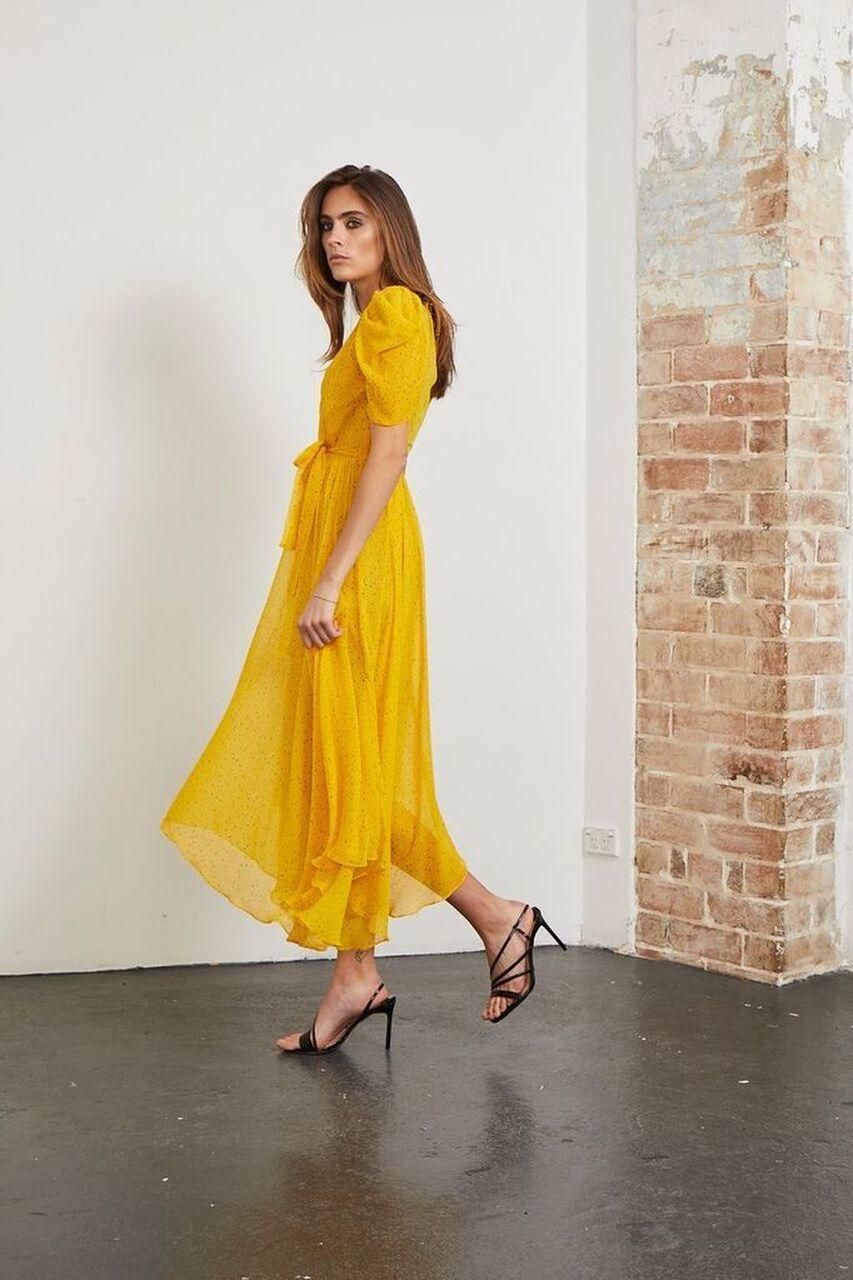 Bec & Bridge Hibiscus Golden Midi Dress Yellow Size 8 - Image 4