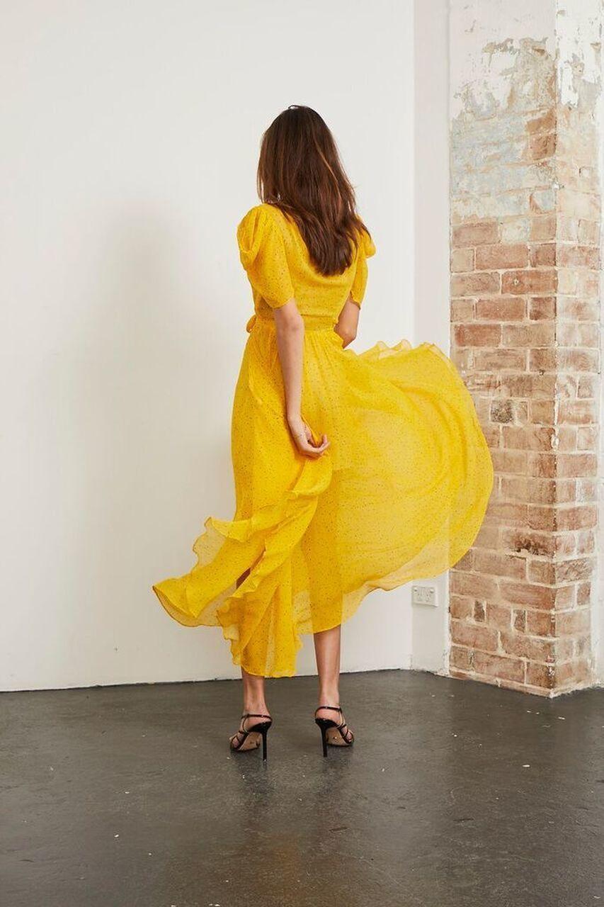 Bec & Bridge Hibiscus Golden Midi Dress Yellow Size 8 - Image 3