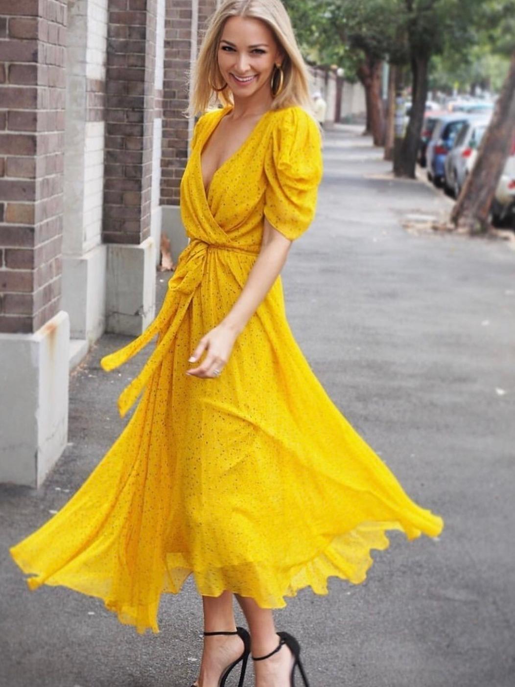 Bec & Bridge Hibiscus Golden Midi Dress Yellow Size 8 - Image 1