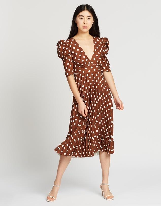 By Johnny Tessa Spot Tie-Back Pleated Midi Dress Size 10 - Image 5