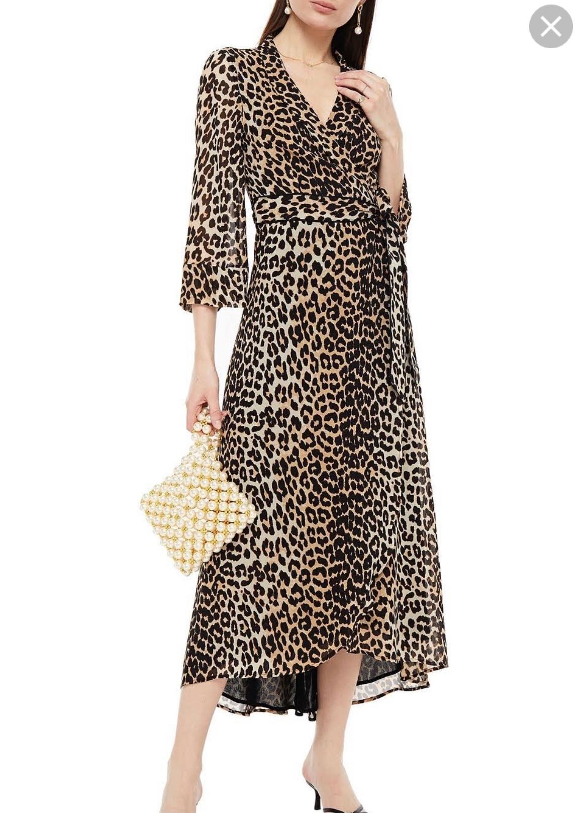 Ganni Leopard georgette wrap dress - Image 1