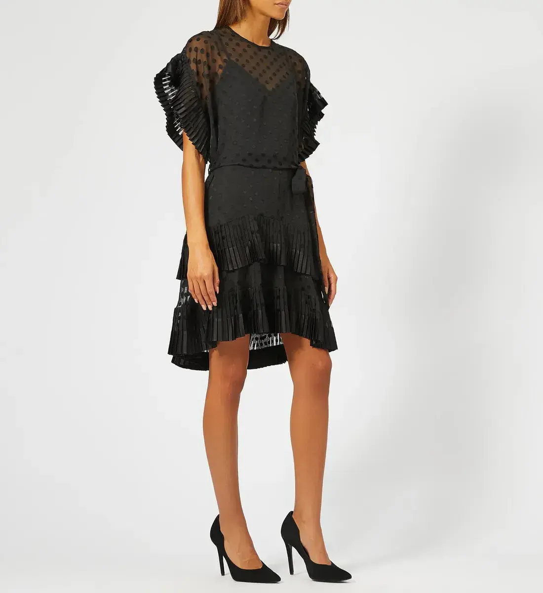 Zimmermann Pleated Tier Chiffon Smock Mini Dress Black Size 8 - Image 1