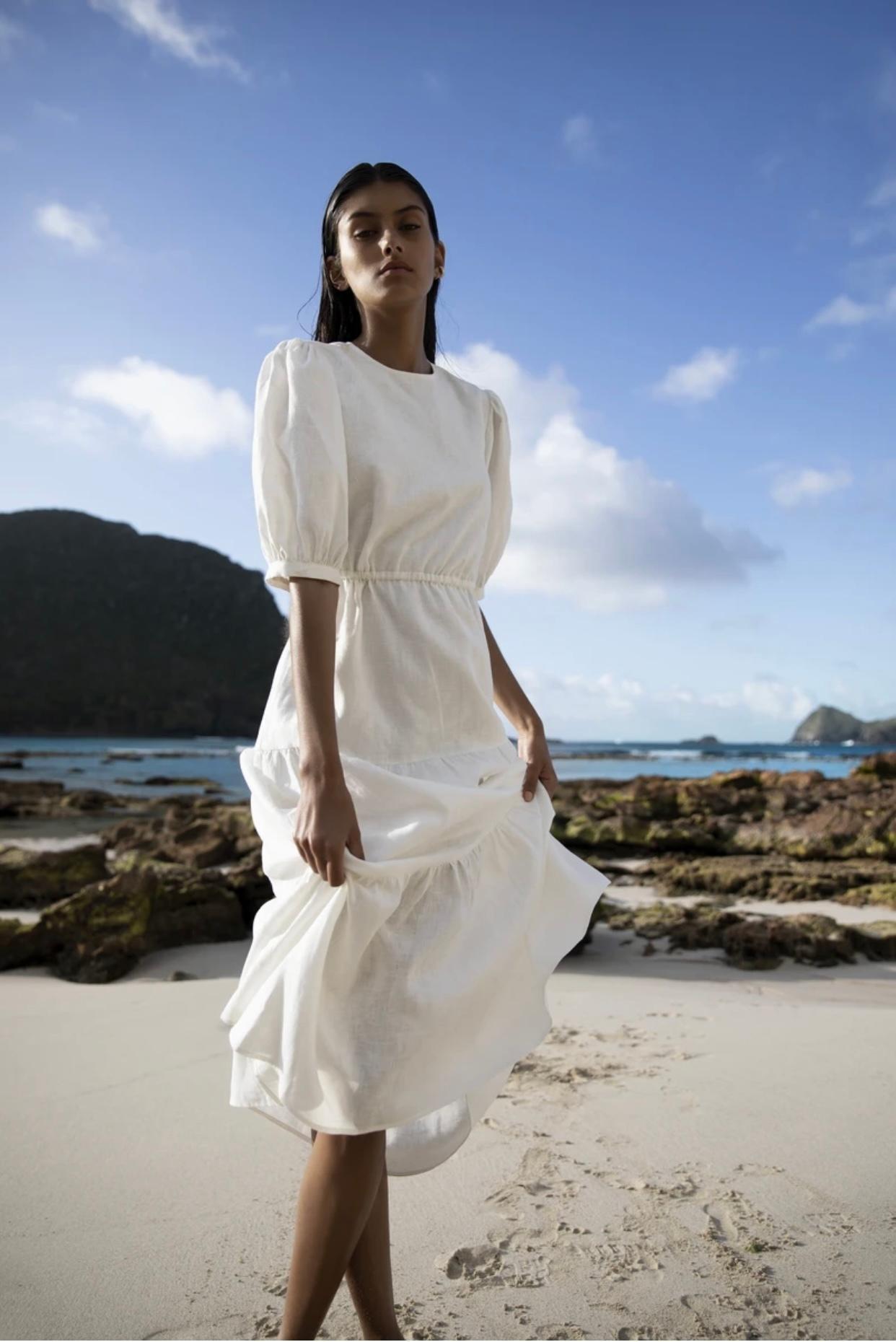 Sir The Label Lorena Tiered Midi Dress White Size AU 6 - Image 4