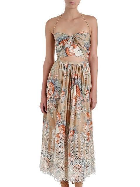 Zimmermann Anais Antique Tie Dress Nude Floral Print Size 8 - Image 3