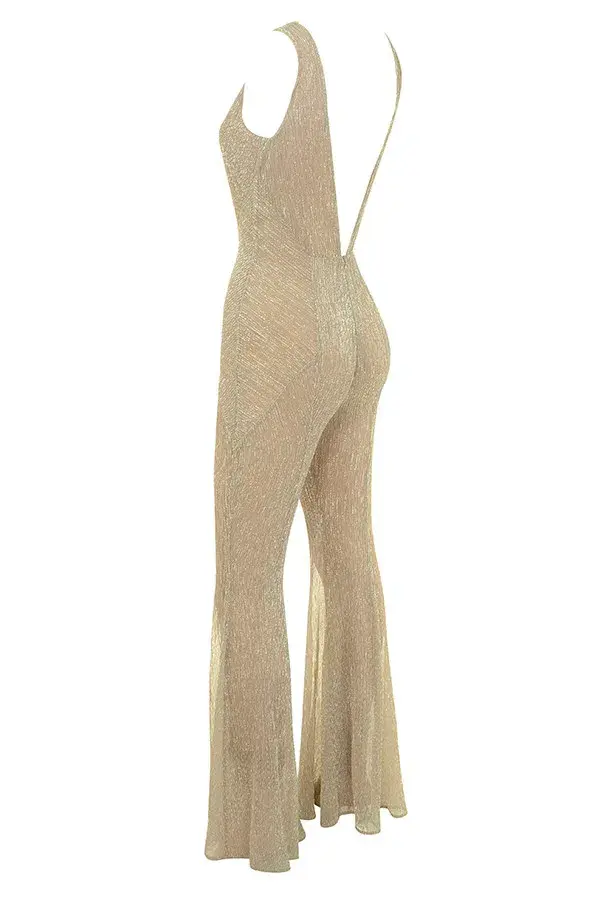 House of CB Fallon Jumpsuit Gold Metallic Size 8 - Image 4