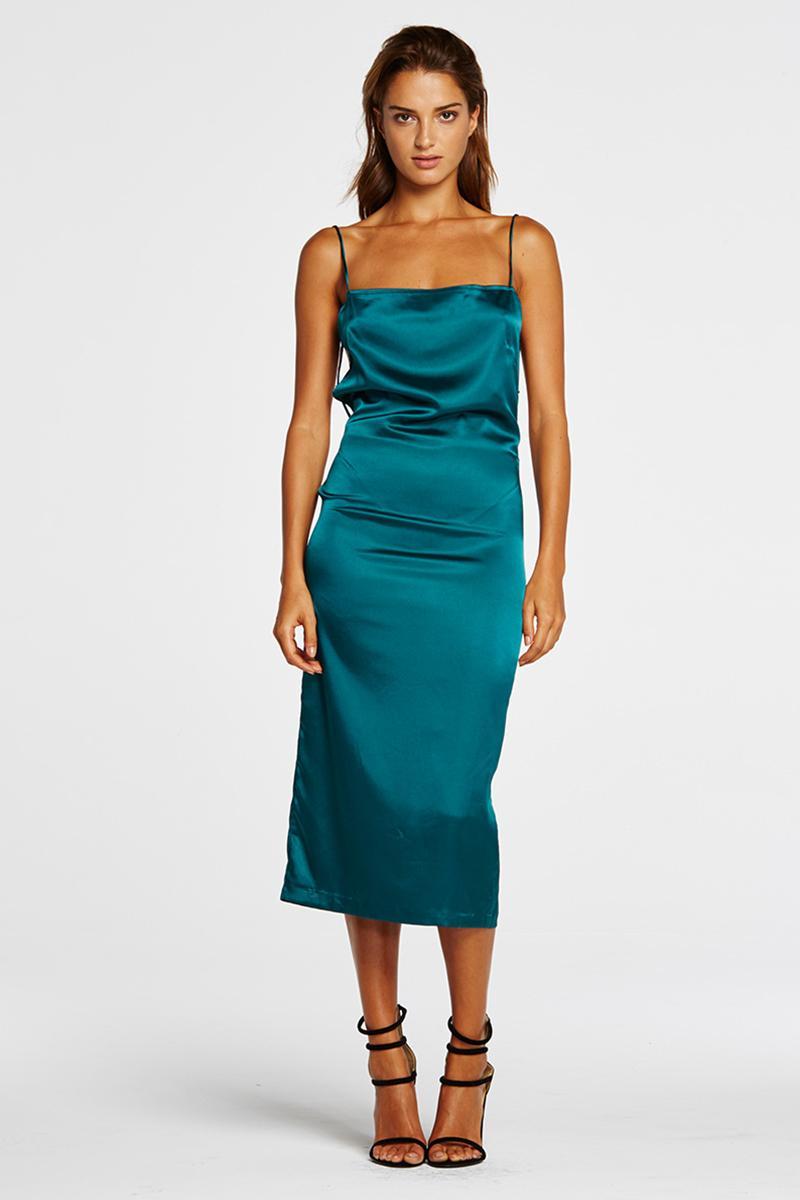 Maurie & Eve Apache Satin Midi Slip Dress - Emerald size 6 - Image 1