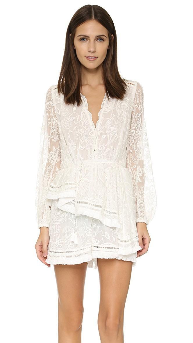 Zimmermann Henna Floating Fringe Playsuit White Ivory Size 6  - Image 3