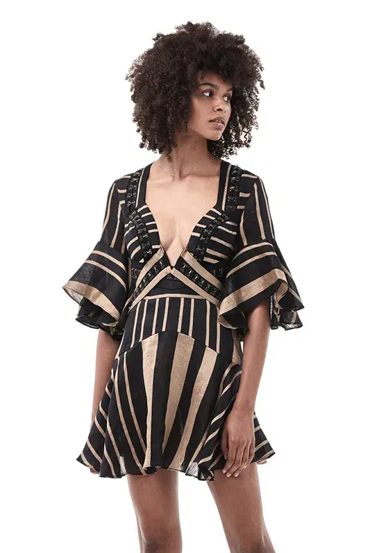 Acler Archer Mini Dress Bronze Stripe Size 6 - Image 1