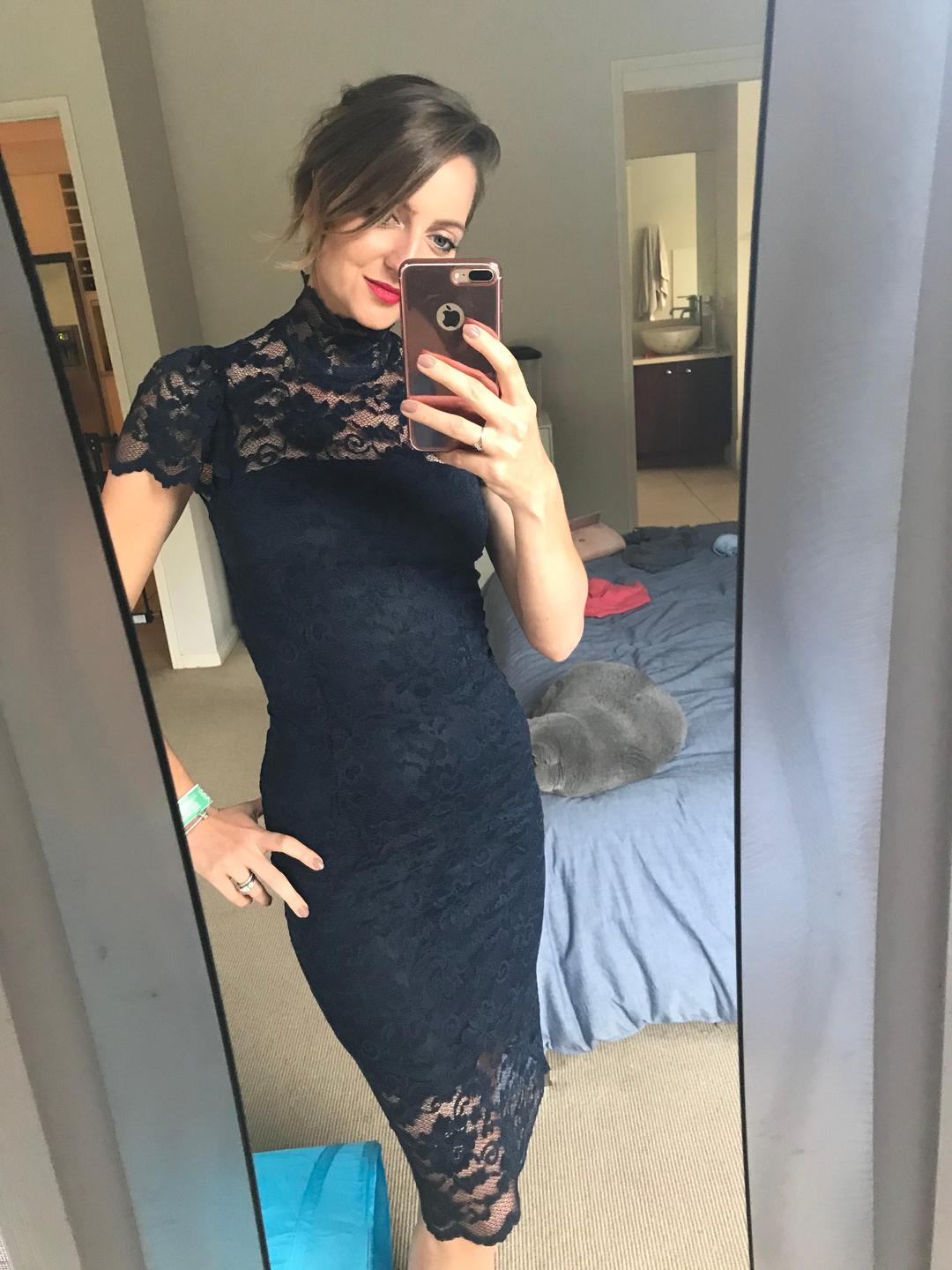 Ganni Flynn Stretch-Lace Turtleneck Dress size 6 for rent on The Volte - main image