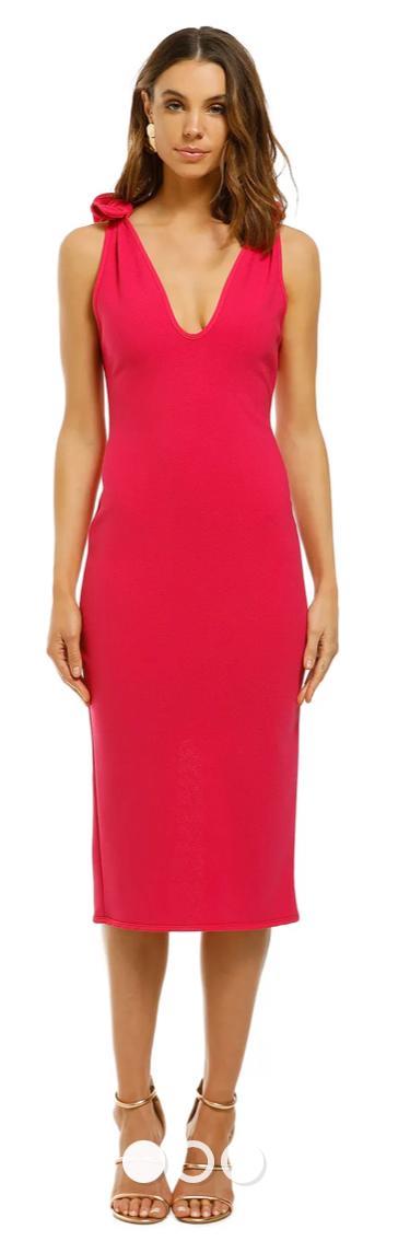 By Johnny V Neck Bow Shoulder Dress - Pink - Image 3