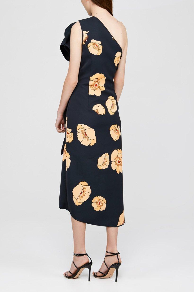 Acler Crawford Midi Dress Black Large Amber Poppy Size 8 for rent on The Volte - main image