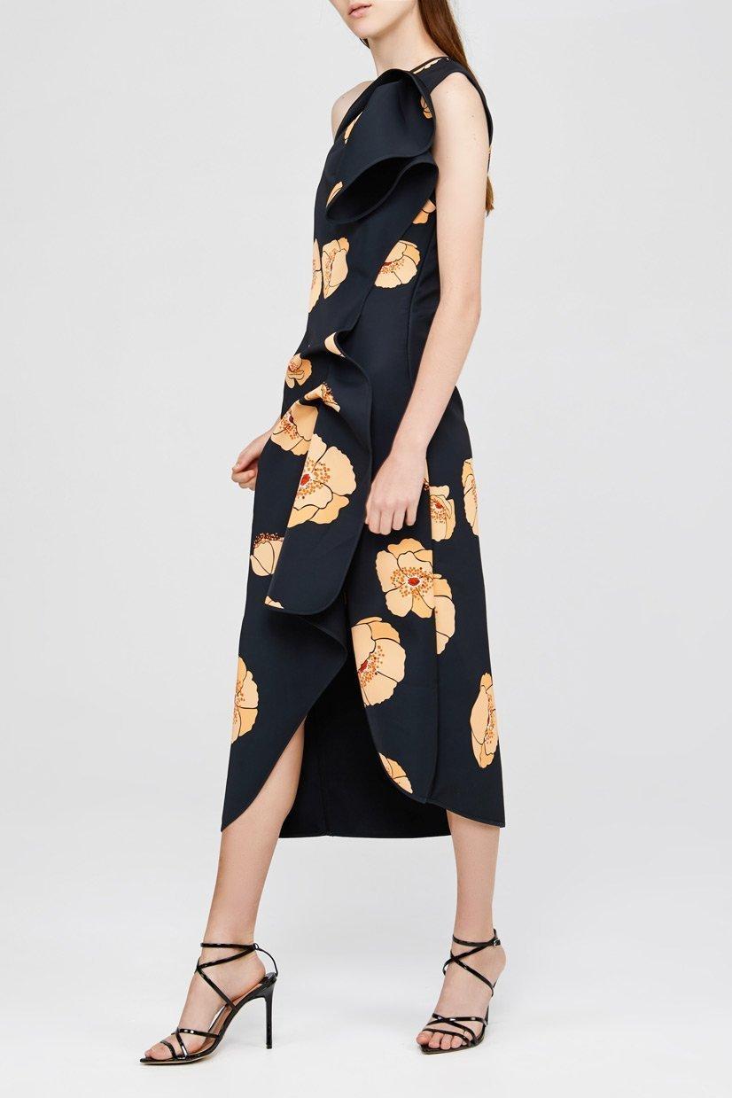 Acler Crawford Midi Dress Black Large Amber Poppy Size 8 - Image 2