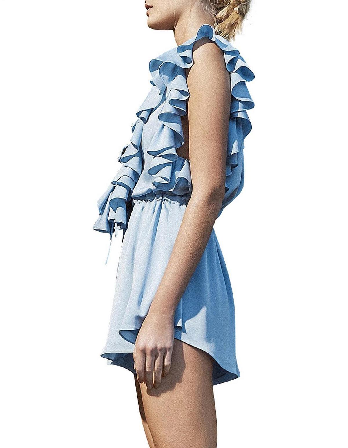 Shona Joy Ruffle Lace Up Playsuit Blue Size 6 - Image 2