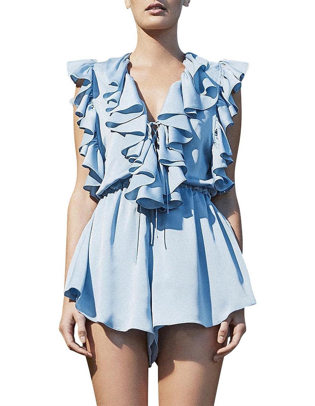 Shona Joy Ruffle Lace Up Playsuit Blue Size 6 for rent on The Volte - main image