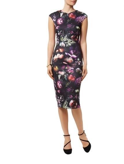 Ted Baker RAISIE Shadow Floral Midi Dress Purple Size 8 for rent on The Volte - main image