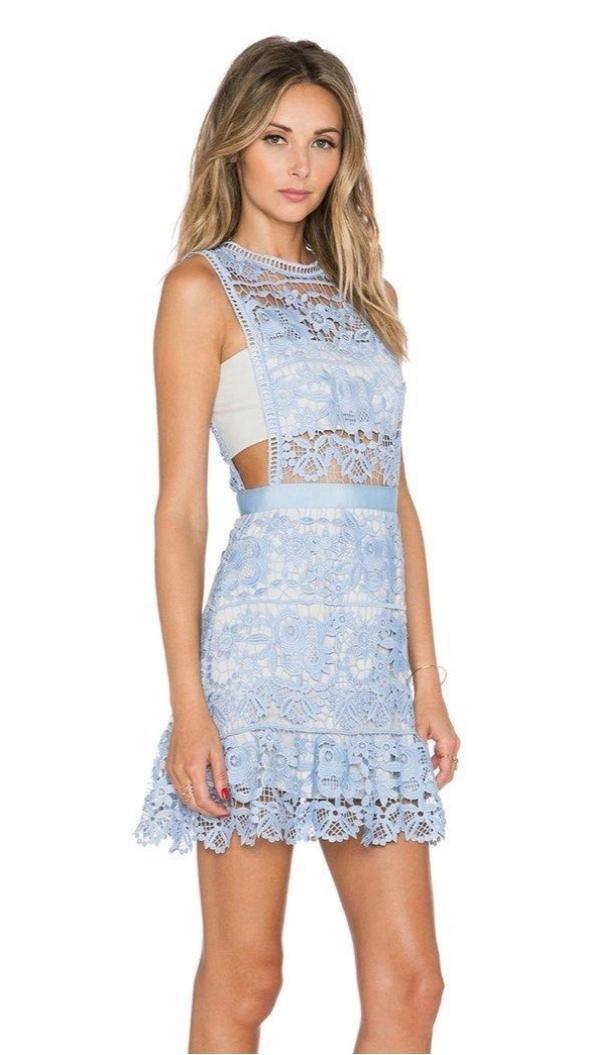 Self Portrait Lace Peplum Mini Dress Blue Size 8 - Image 2