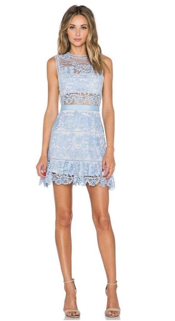 Self Portrait Lace Peplum Mini Dress Blue Size 8 - Image 1