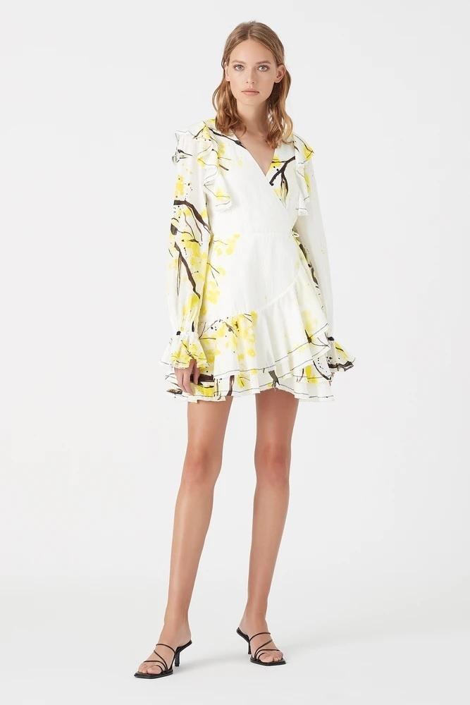 Aje Mimosa Wrap Mini Dress Wattle Print Size 8 - Image 1