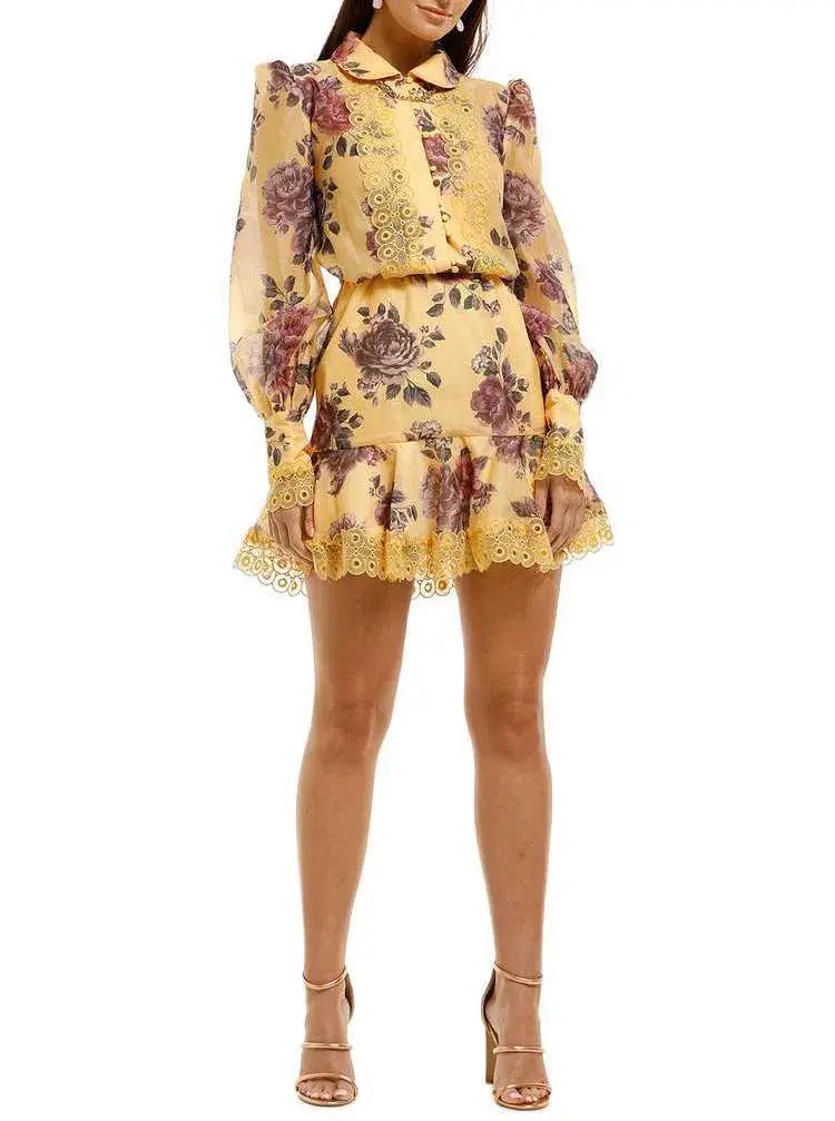 Keepsake the Label Atomic Long Sleeve Mini Dress Butterscotch Garden Floral Size 10 - Image 1