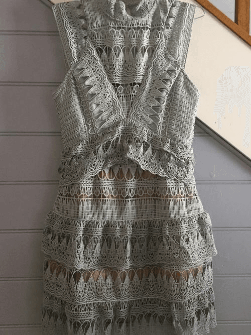 Self Portrait Mint Tiered Guipure Lace Mini Dress Size 10 - Image 3