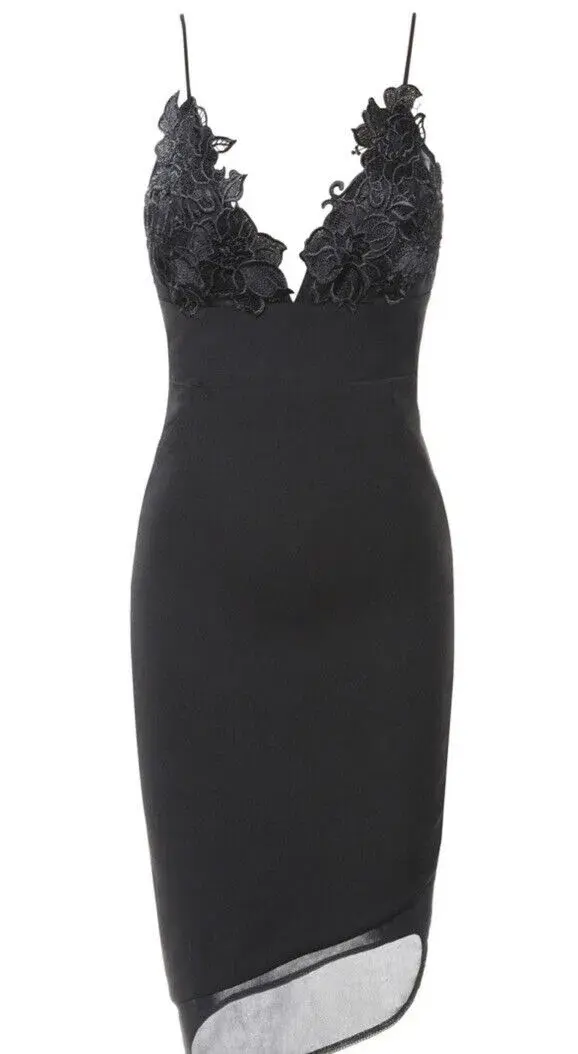 House of CB Caprice Slip Midi Dress with Lace Applique Black Size 8 - Image 4