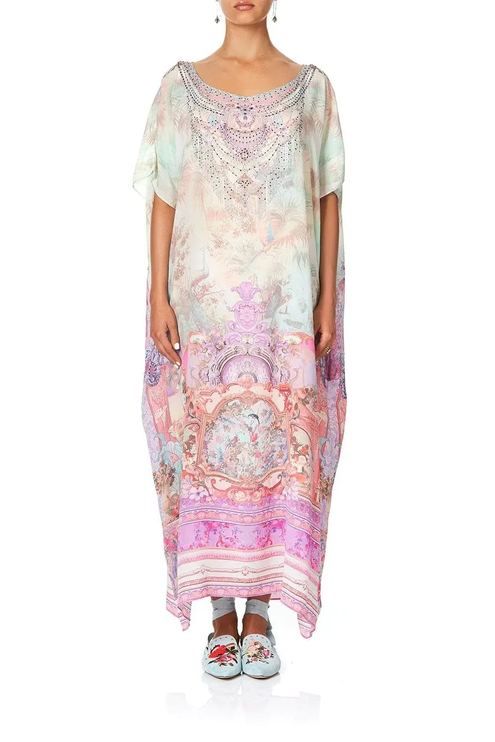 Camilla Slim Line Round Neck Kaftan Electron Libre Print Size 12 for rent on The Volte - main image