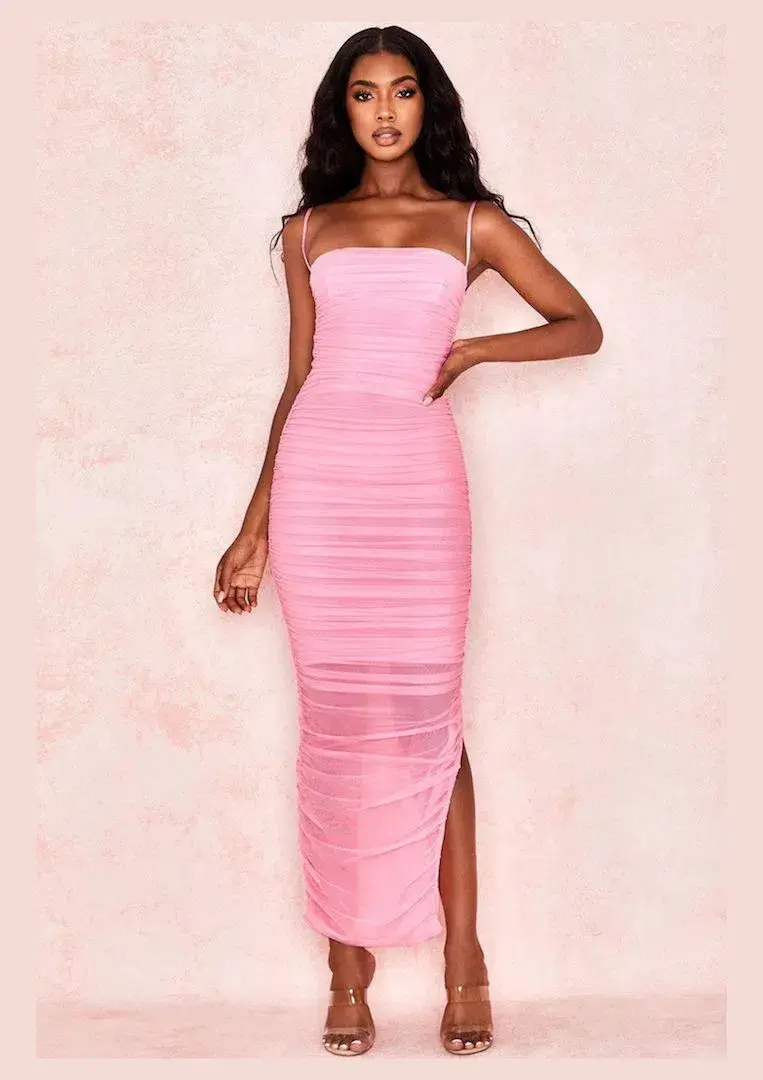 House of CB Fornarina Organza Mesh Bodycon Maxi Dress Pink Size 6 - Image 1