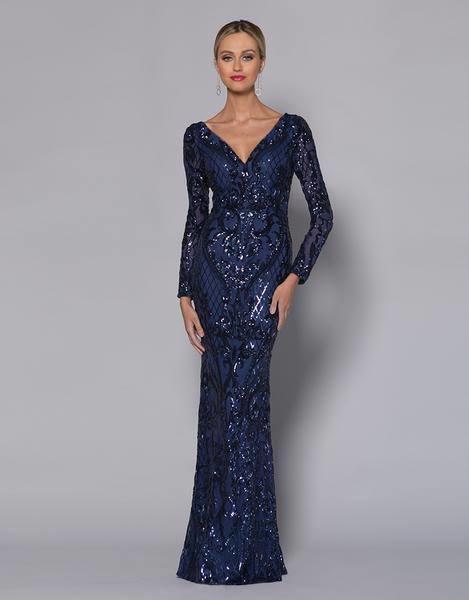Navy Long Sleeve Sequin Bariano  - Image 1