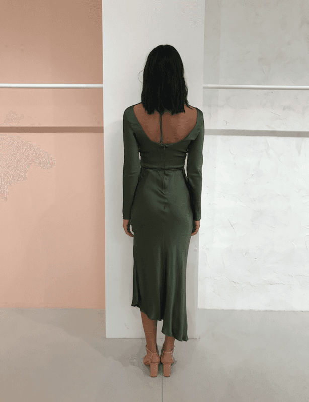 Bec & Bridge Delphine Long Sleeve Midi Dress Fern Green Size 8 - Image 2