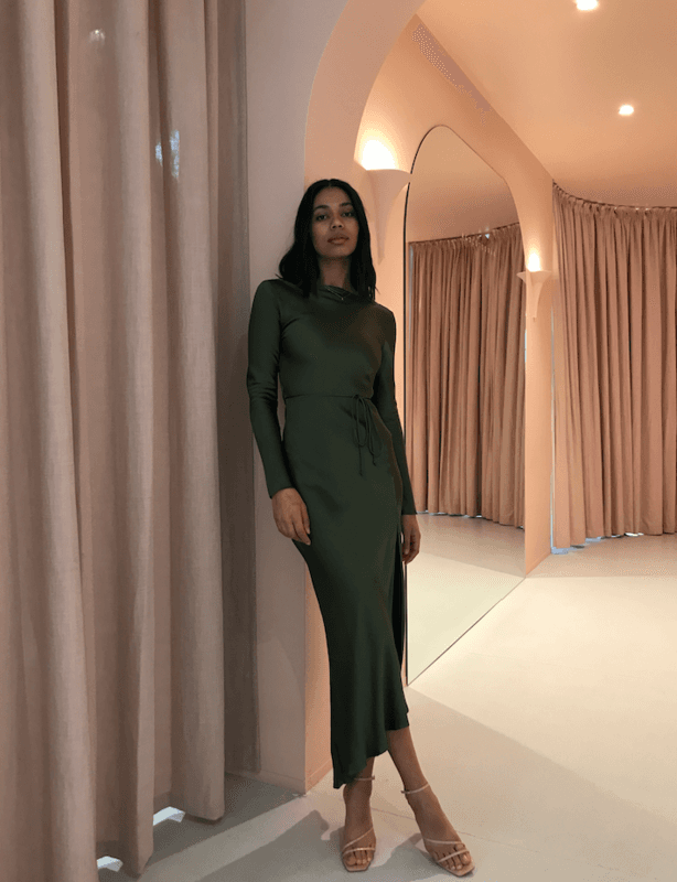 Bec & Bridge Delphine Long Sleeve Midi Dress Fern Green Size 8 - Image 3