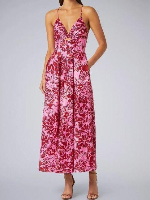 Scanlan Theodore Silk Cotton Print Strappy Midi Dress Pink Size 6 - Image 1
